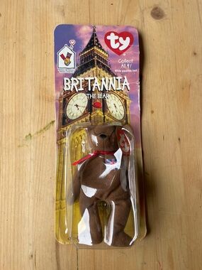 Ty Britannia Bear Plush - Brown with Red Ribbon and Union Jack Patch